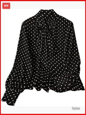 Plus Size Polka Dot Bow Tie Blouse Long Sleeve Dressy Top